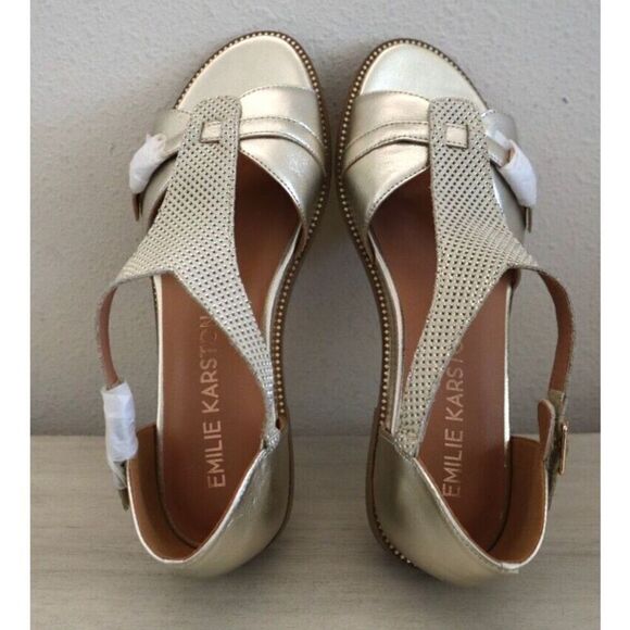 Emilie Karston Women Sz 40 US 9 Platinum Leather Soka Flat Sandals SIB - Picture 8 of 10